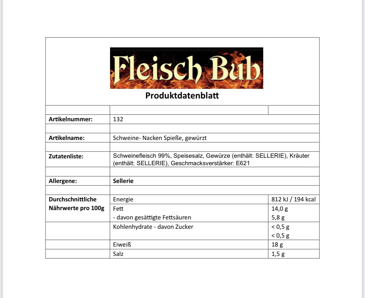 XXL Fleischspieße von Schwein 250g 5x